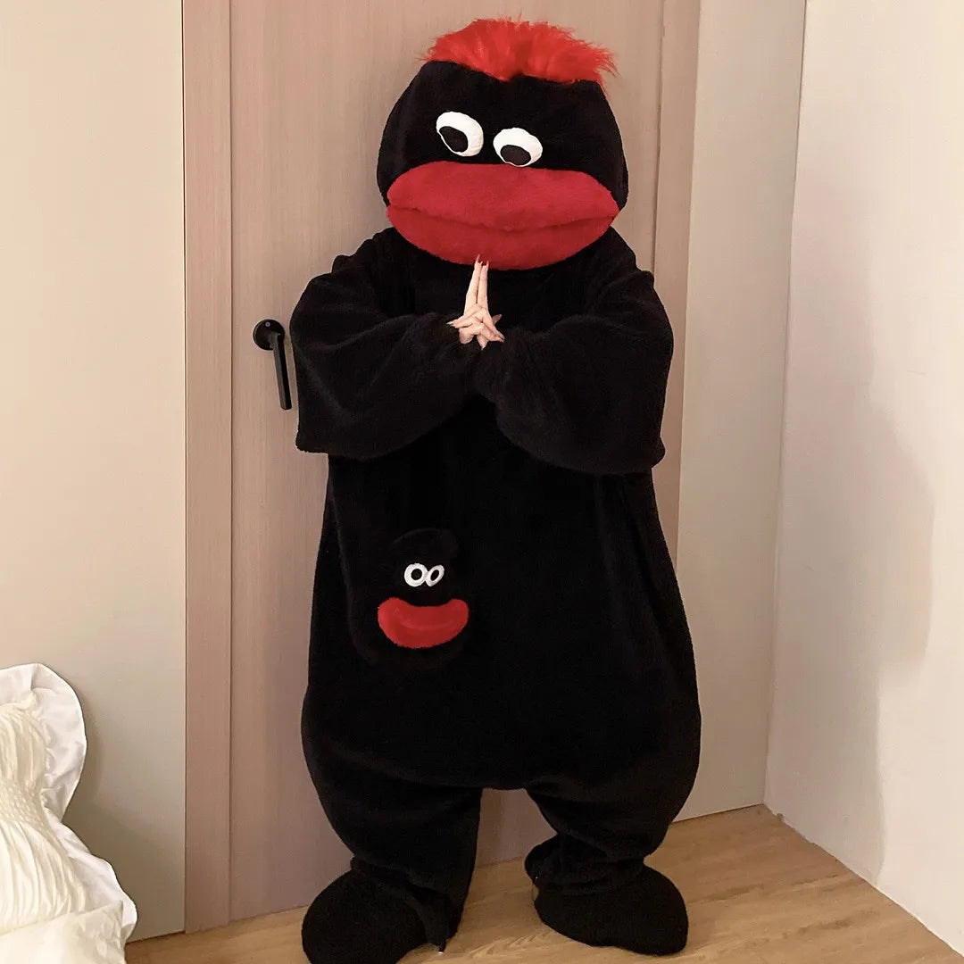Cartoon Hooded Zip Front Long Sleeve Plush Pajama Jumpsuit