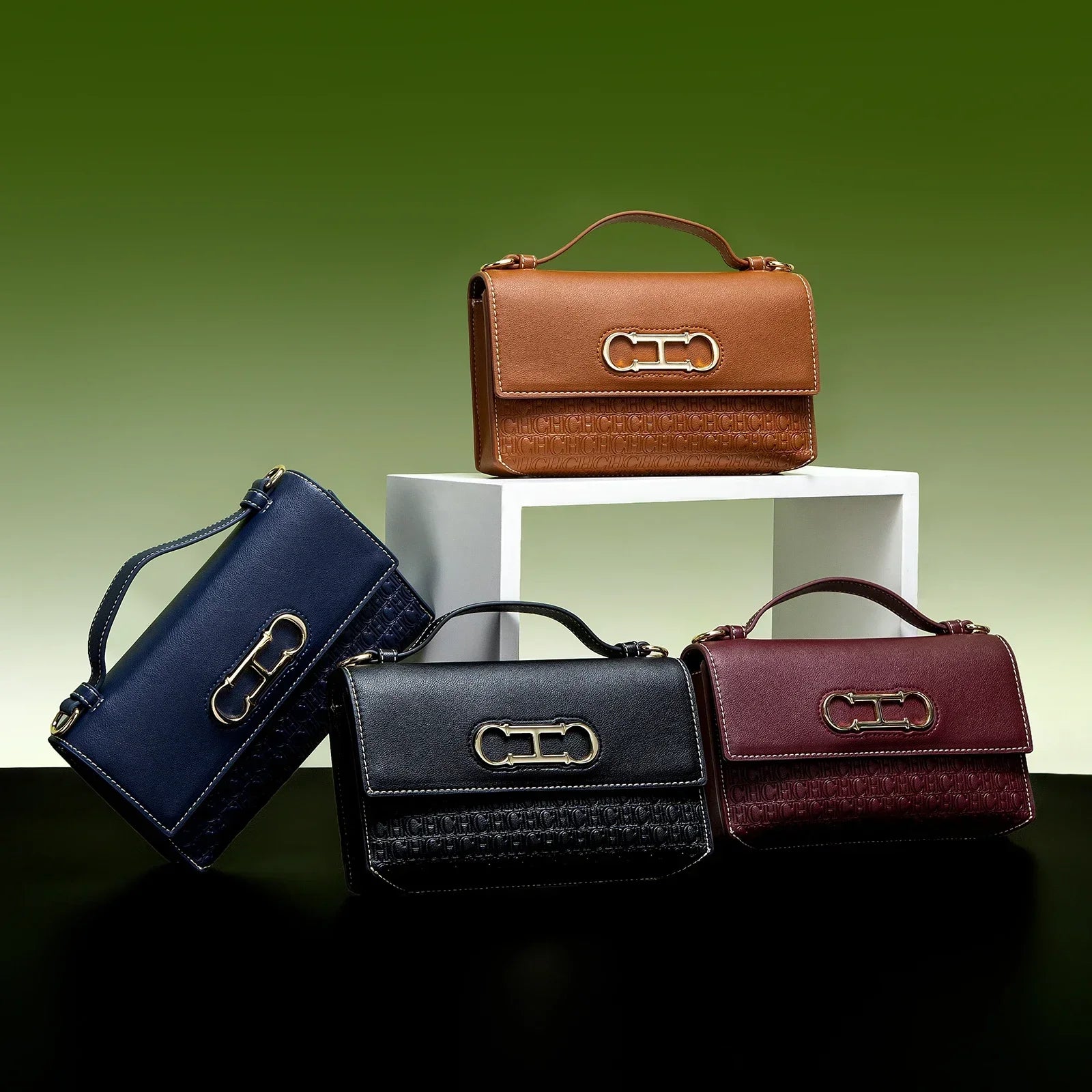 Women's Structured Flap Handbag with Metallic Clasp and Shoulder Strap
