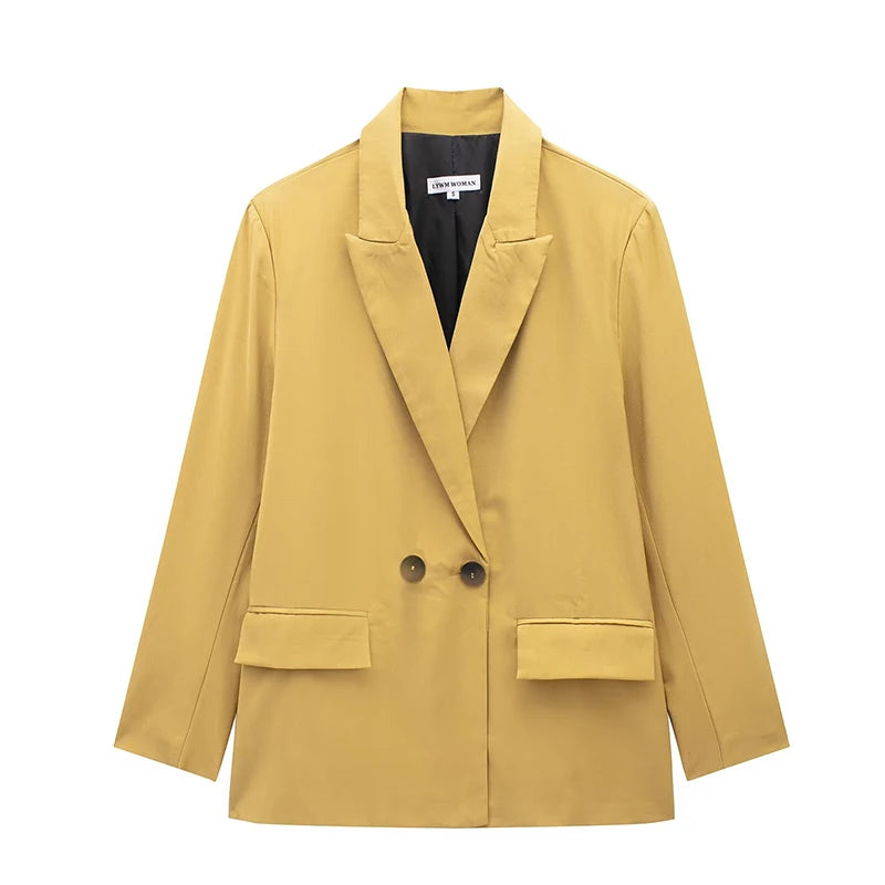 Women's Double Breasted Notched Lapel Blazer for Layered Outfits