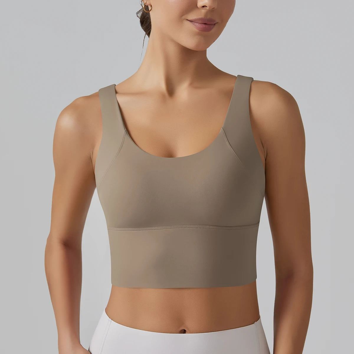 Women's Scoop Neck Sports Bra with Racerback Straps and Wide Band