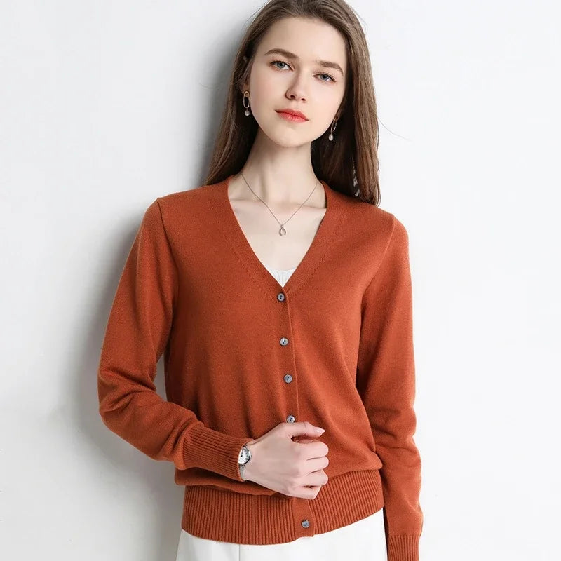 Women's V Neck Button Front Cardigan Casual Knit Layer