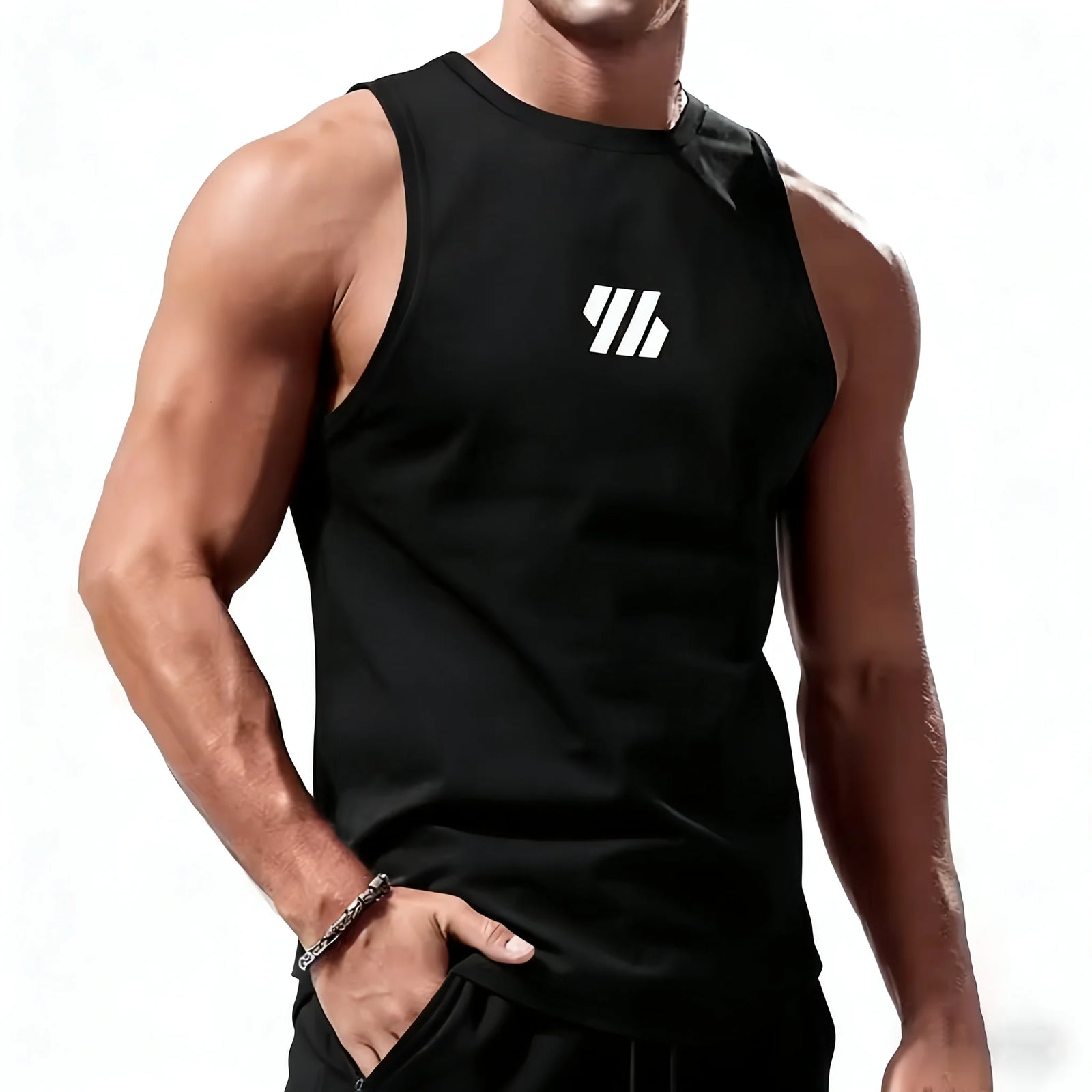 Men's High Neck Sleeveless Gym Tank Top