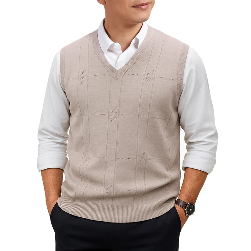 Men's V Neck Rib Panel Knit Vest