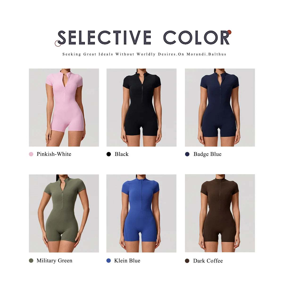 Women's Short Sleeve Nylon Blend Workout Romper with Zipper and Back Cutout