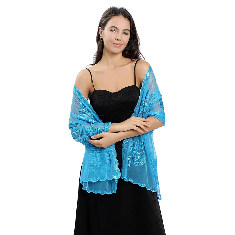 Floral Lace Fringed Wrap Scarf for Layering over Outfits