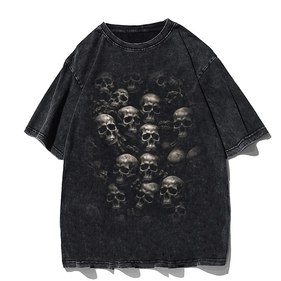 Hip-Hop Skull T-Shirt Men Vintage Harajuku Y2K Streetwear Black Cotton Tee