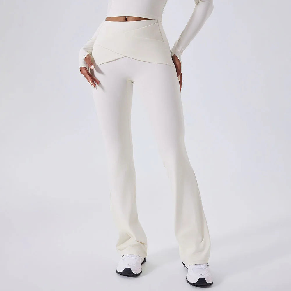 Women's Off-Shoulder Top and Flared Pants Workout Set