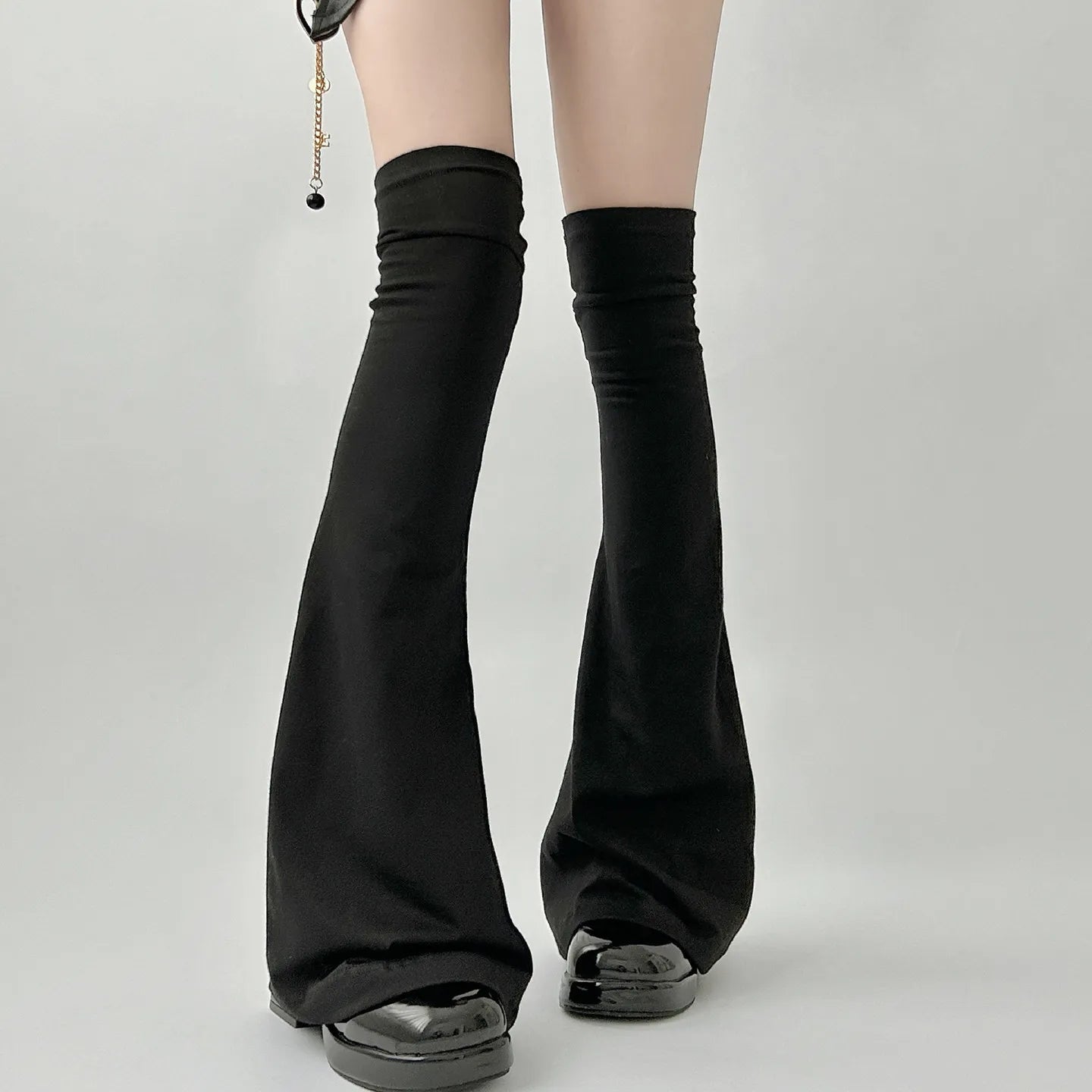 Solid Flared Over Knee Leg Warmers with Knit Texture