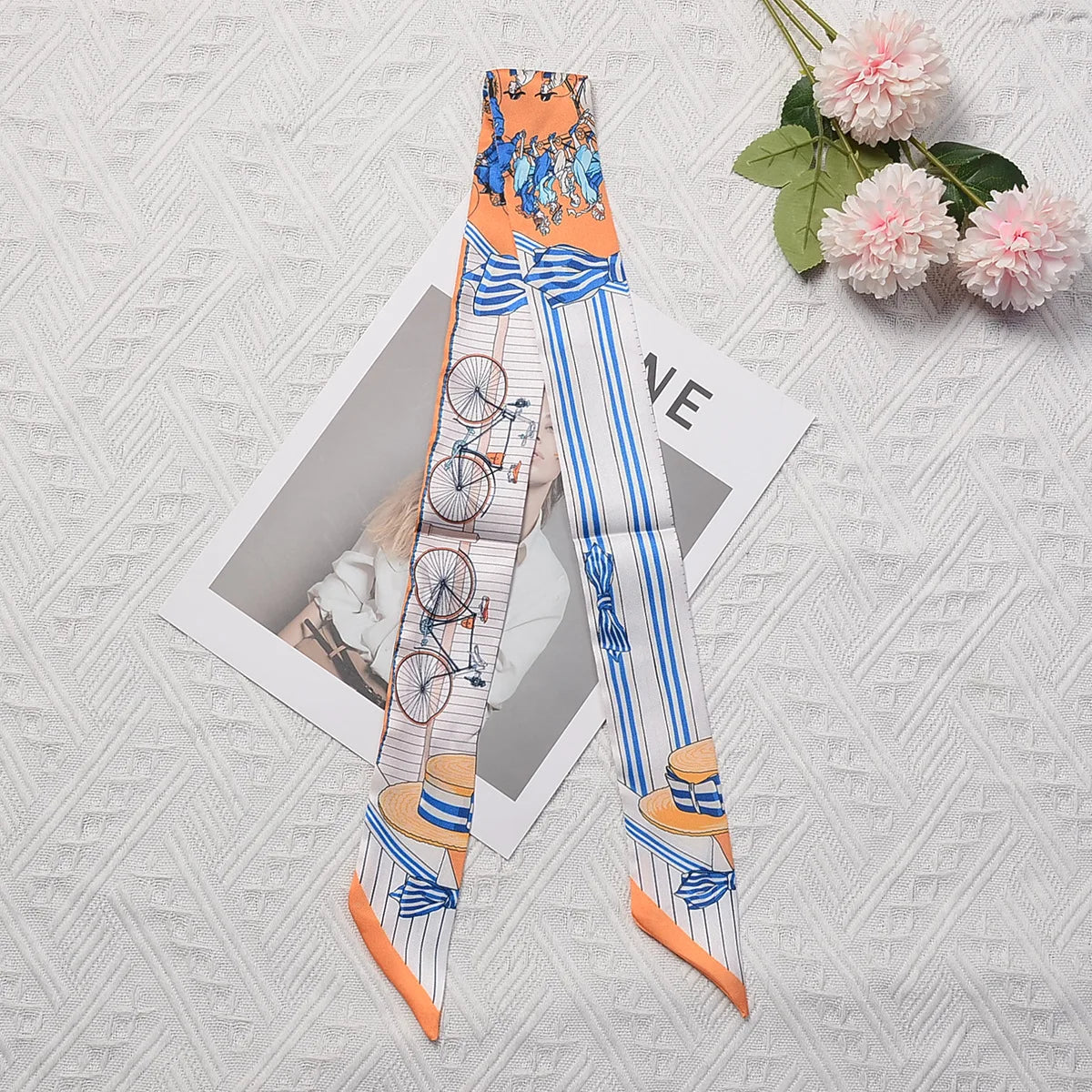 Horse Motif Skinny Ribbon Scarf with Printed Designs