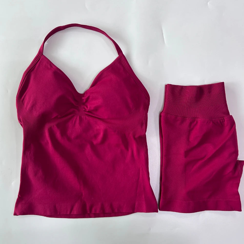 Women's Halter Tank And Shorts Yoga Set For Workout Outfits
