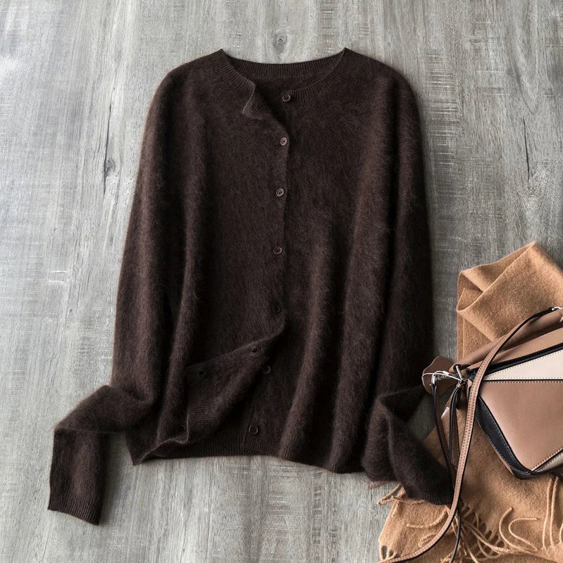 Women's Crew Neck Button Front Cardigan Casual Knit Layer