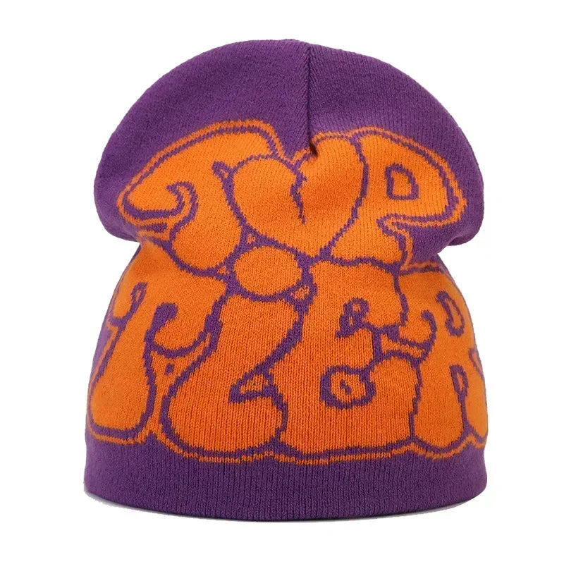 Graphic Knit Beanie with Letter and Pattern Style Options