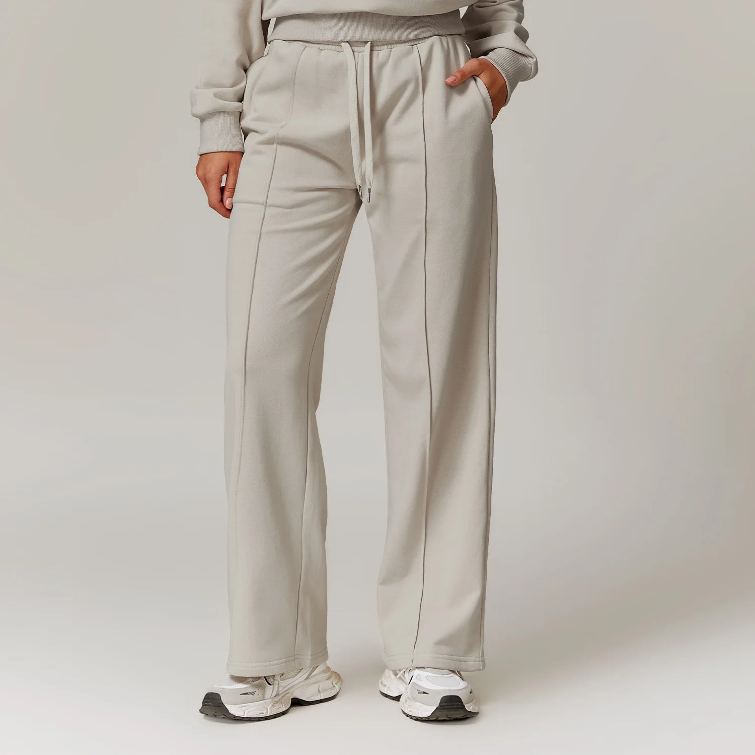Women's Drawstring Waist Cotton Blend Wide Leg Pants with Side Pockets
