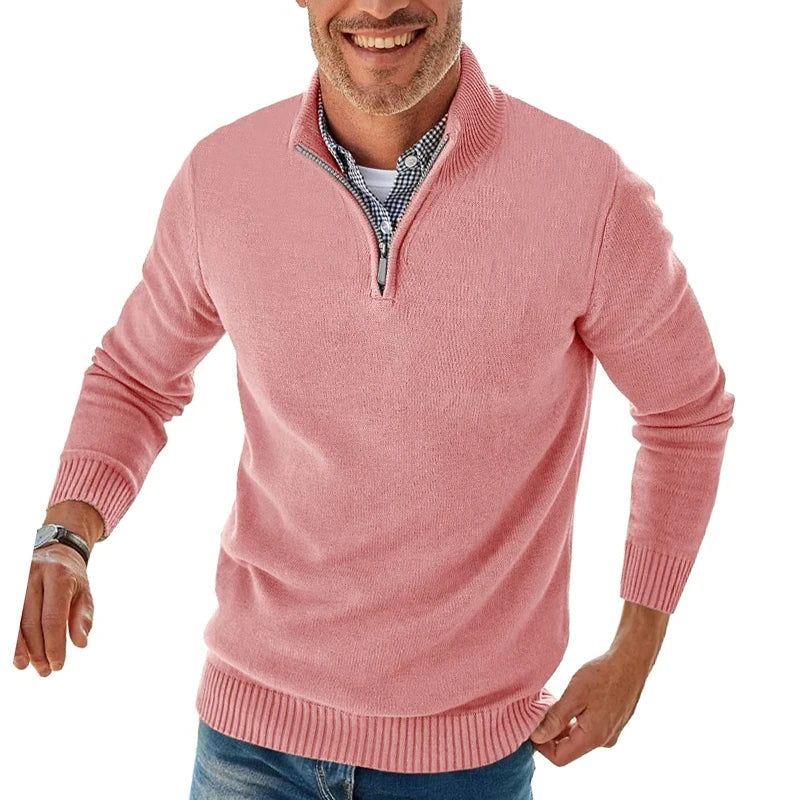 Men's Quarter Zip Long Sleeve Knit Sweater
