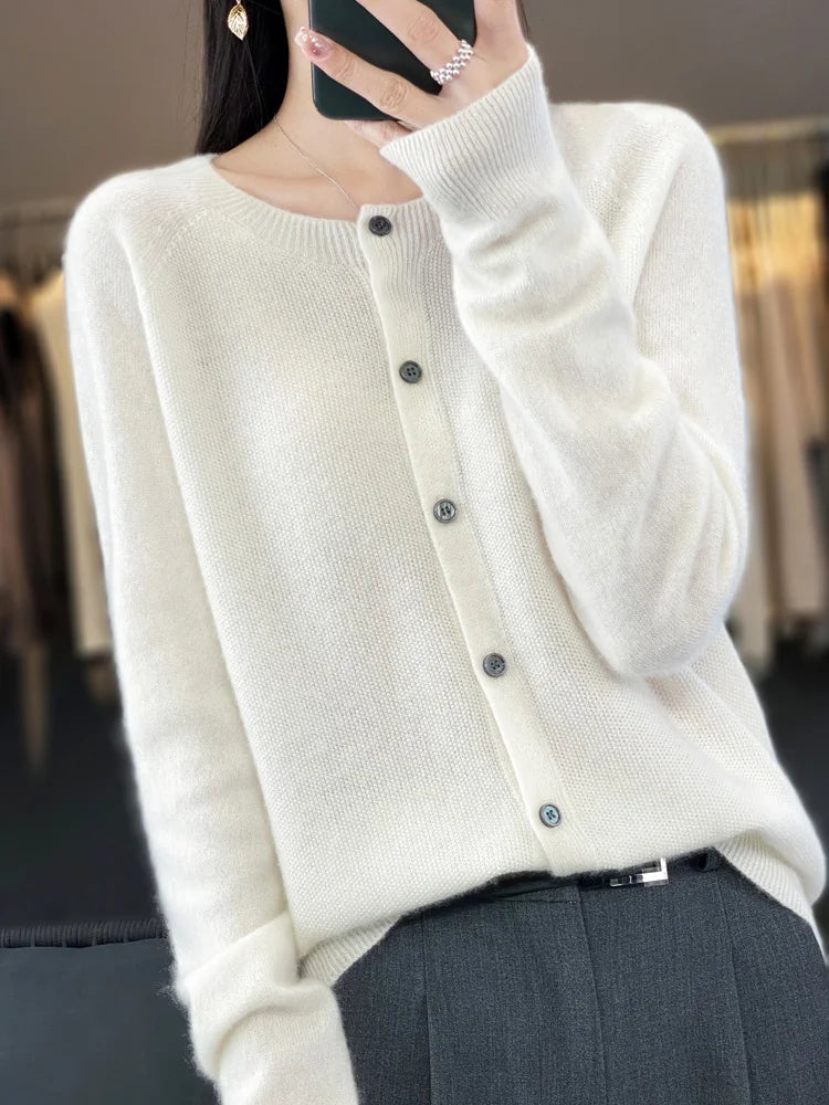 Women's Crew Neck Button Front Cardigan Casual Knit Layer