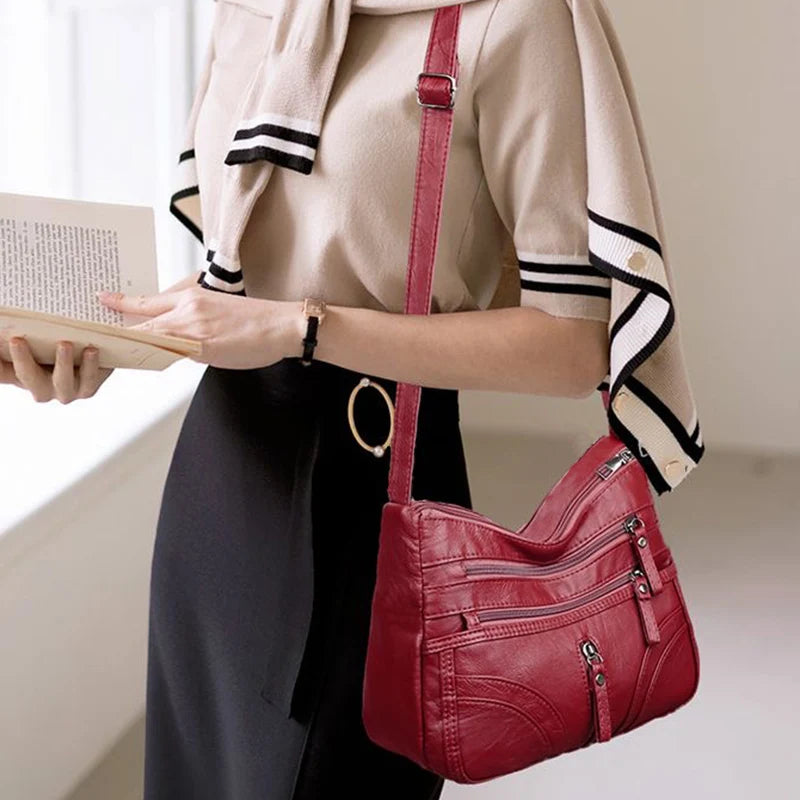 Multi-Zipper Crossbody Shoulder Bag with Adjustable Strap for Everyday Carry