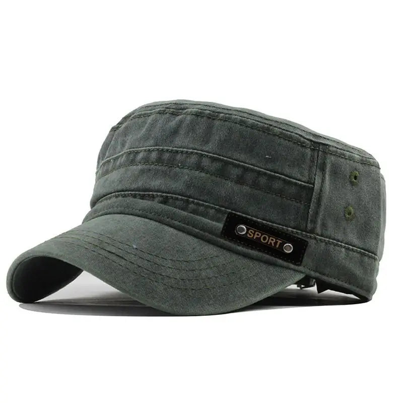 Flat Crown Cotton Cap with Short Curved Brim