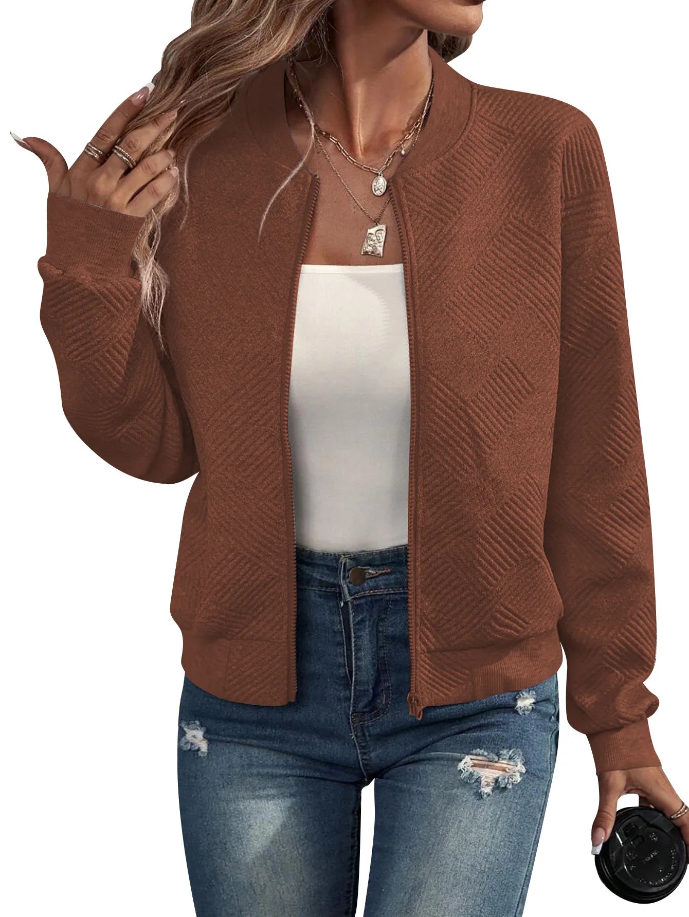 Women's Baseball-Collar Zip-Front Jacket