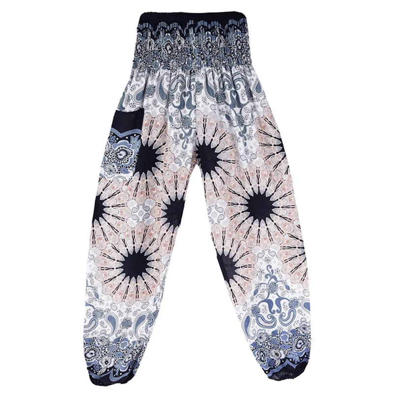 Women's Printed Rayon Harem Pants with High Waist and Gathered Ankles