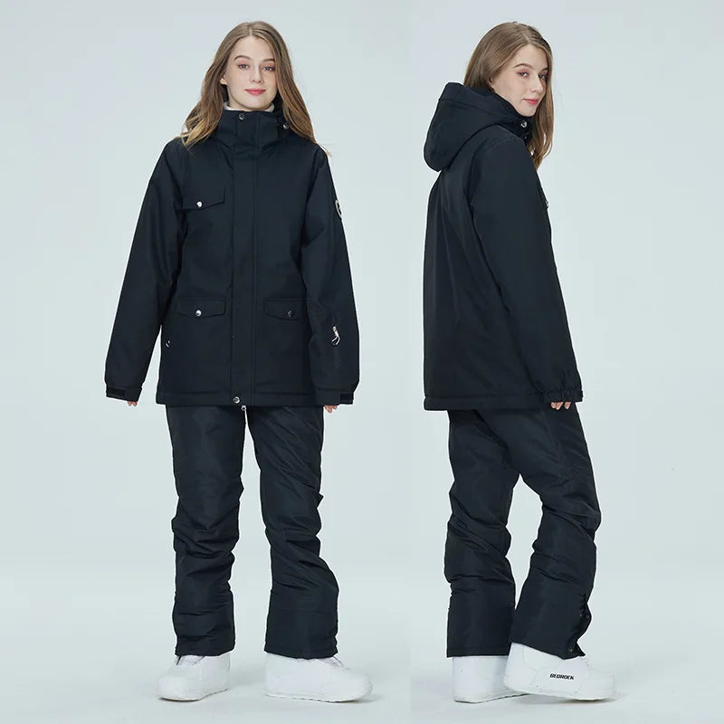 Hooded Ski Jacket and Pants Clothing Set with Style Options