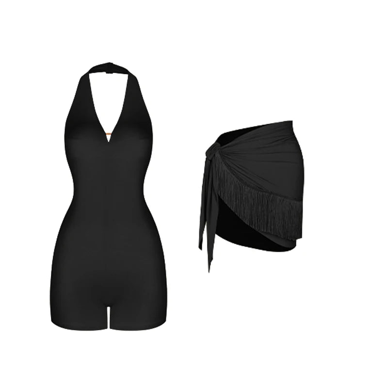 Women's Halterneck Latin Dance Top and Skirt with Separate Outfit Options