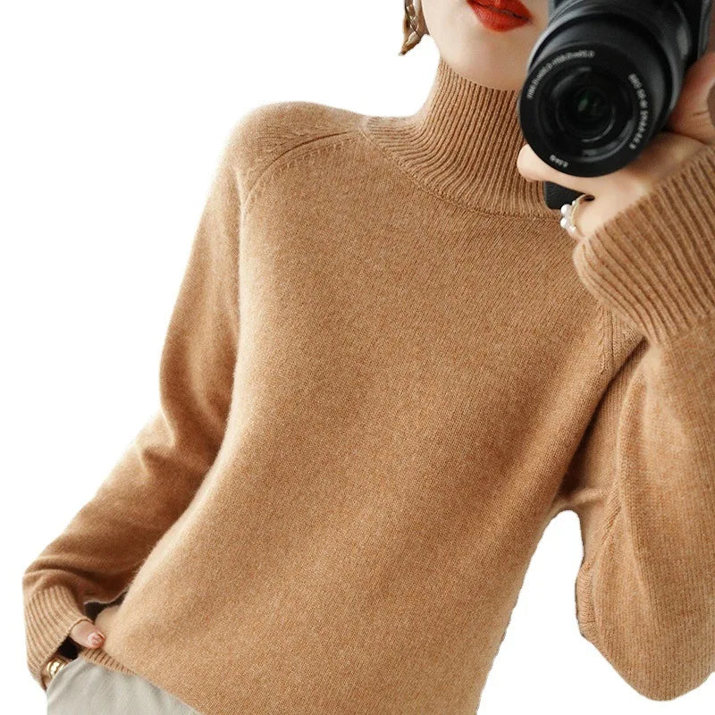 Women's Solid Turtleneck Long-Sleeve Knit Sweater