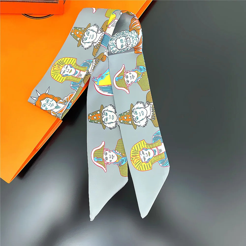 Horse Motif Skinny Scarf with Decorative Printed Patterns