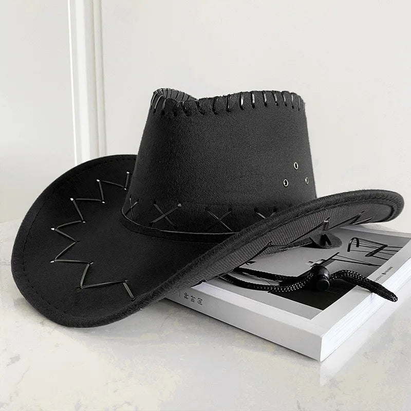 Wide Brim Cowboy Hat with Decorative Edge Stitching