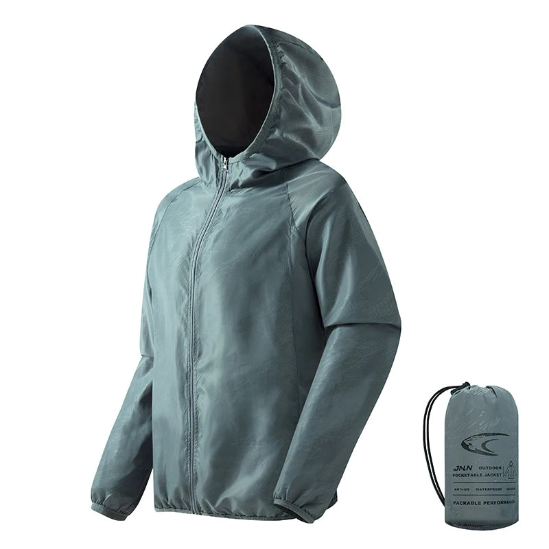 Hooded Long Sleeve Full Zip Outdoor Hiking Jacket with Pockets