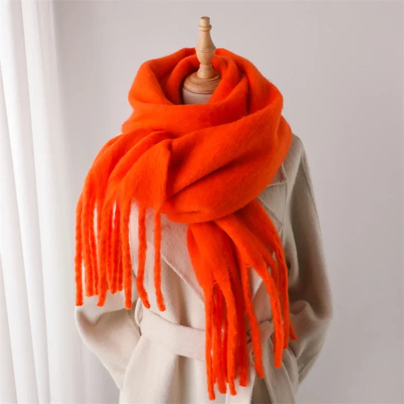 Solid Long Fringed Scarf for Draped Neck Styling