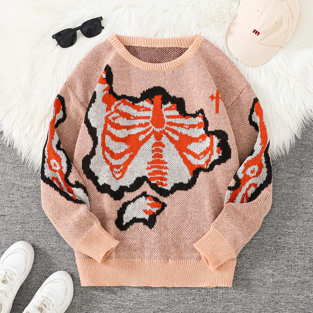 Men's Skeleton Graphic Crew Neck Knit Sweater