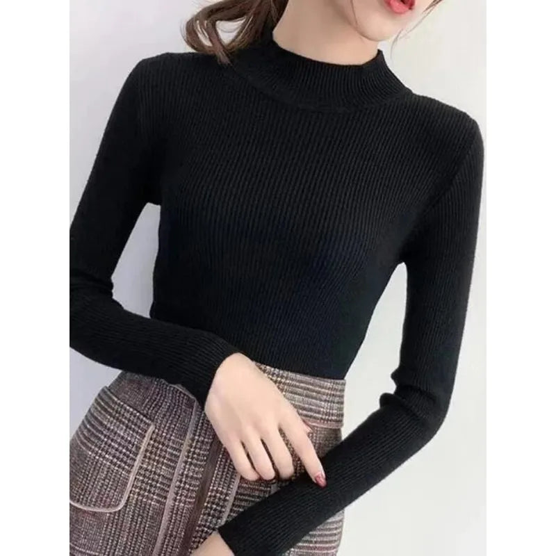 Women's Mock Neck Fitted Long Sleeve Sweater Casual Knit Layer