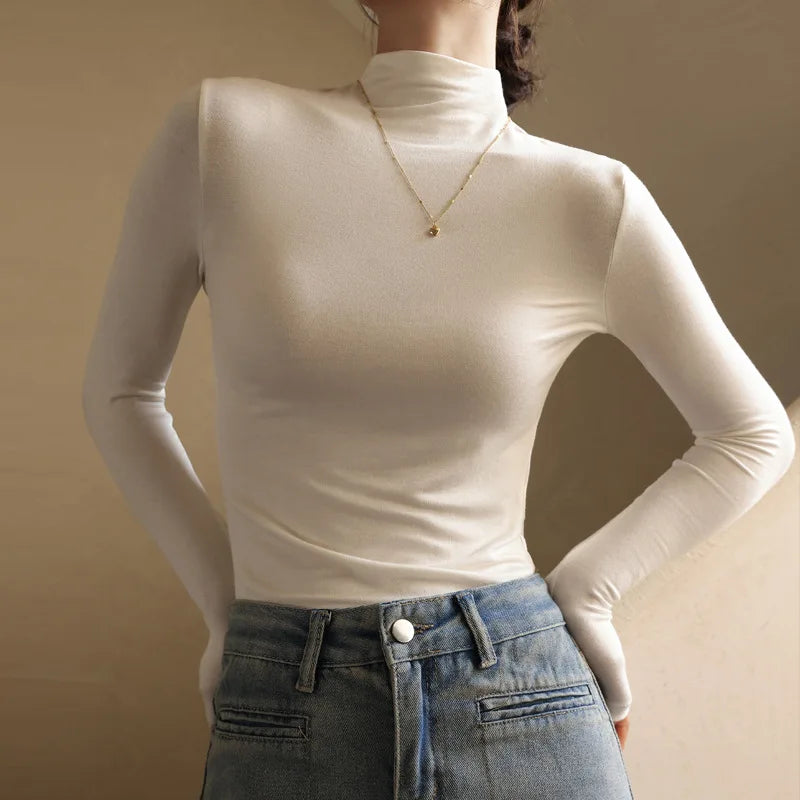 Women's Mock Neck Fitted Long Sleeve Sweater Casual Knit Layer