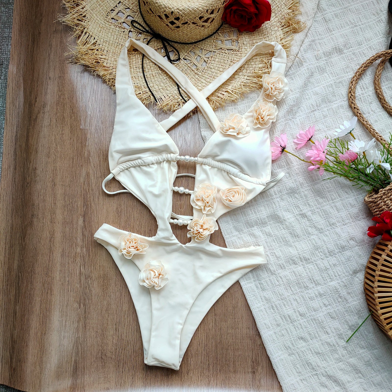 Flower Detail Cutout Swimsuit