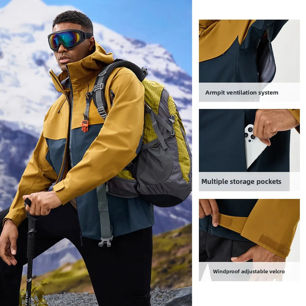 Color Block Hooded Full Zip Long Sleeve Outdoor Jacket