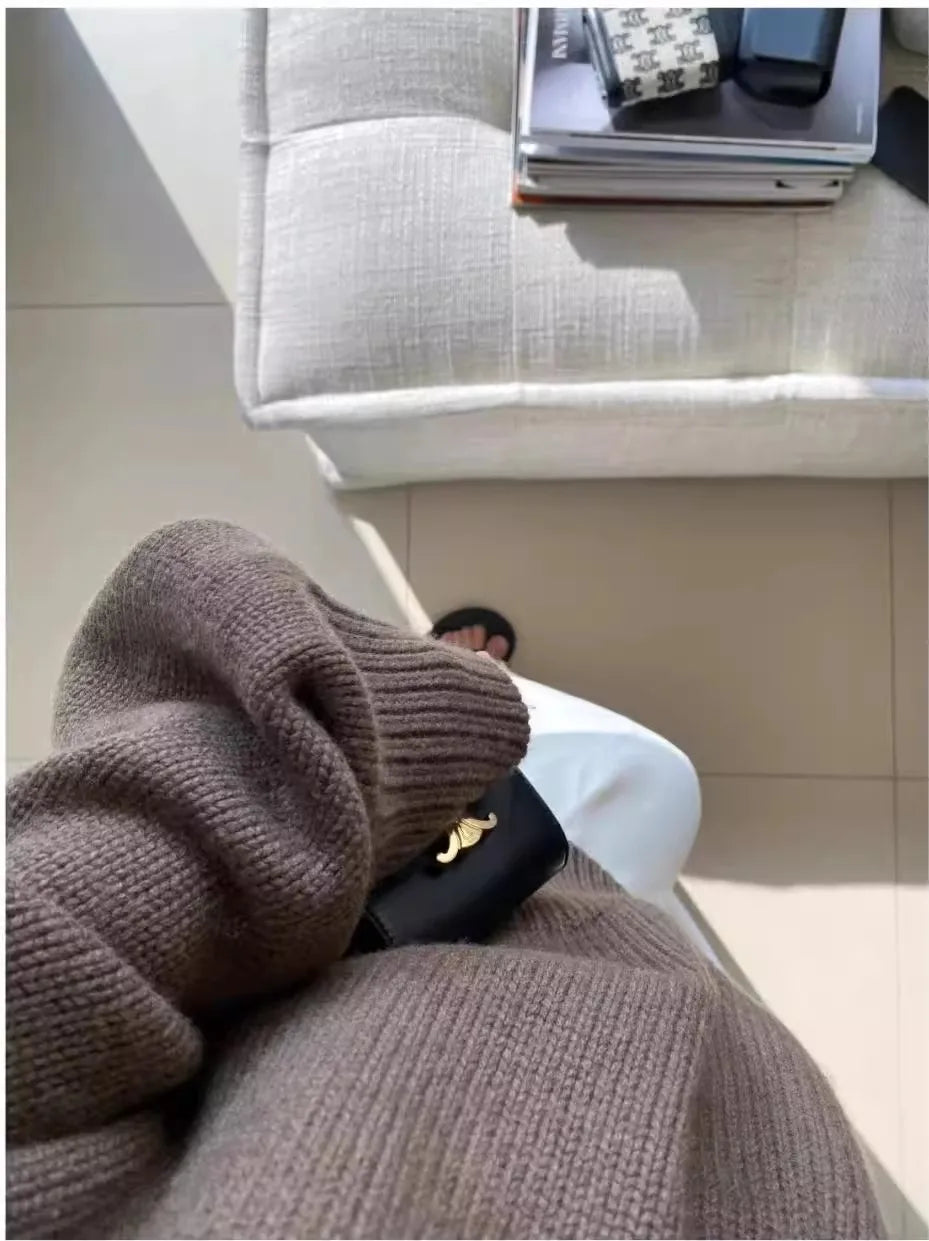 100% pure cashmere sweater for women high-neck sweater loose and thickened silhouette sweater