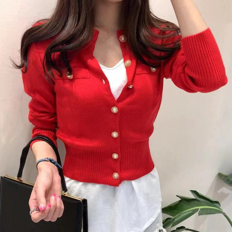 Women's Chest Flap Button Front Cardigan Casual Knit Layer