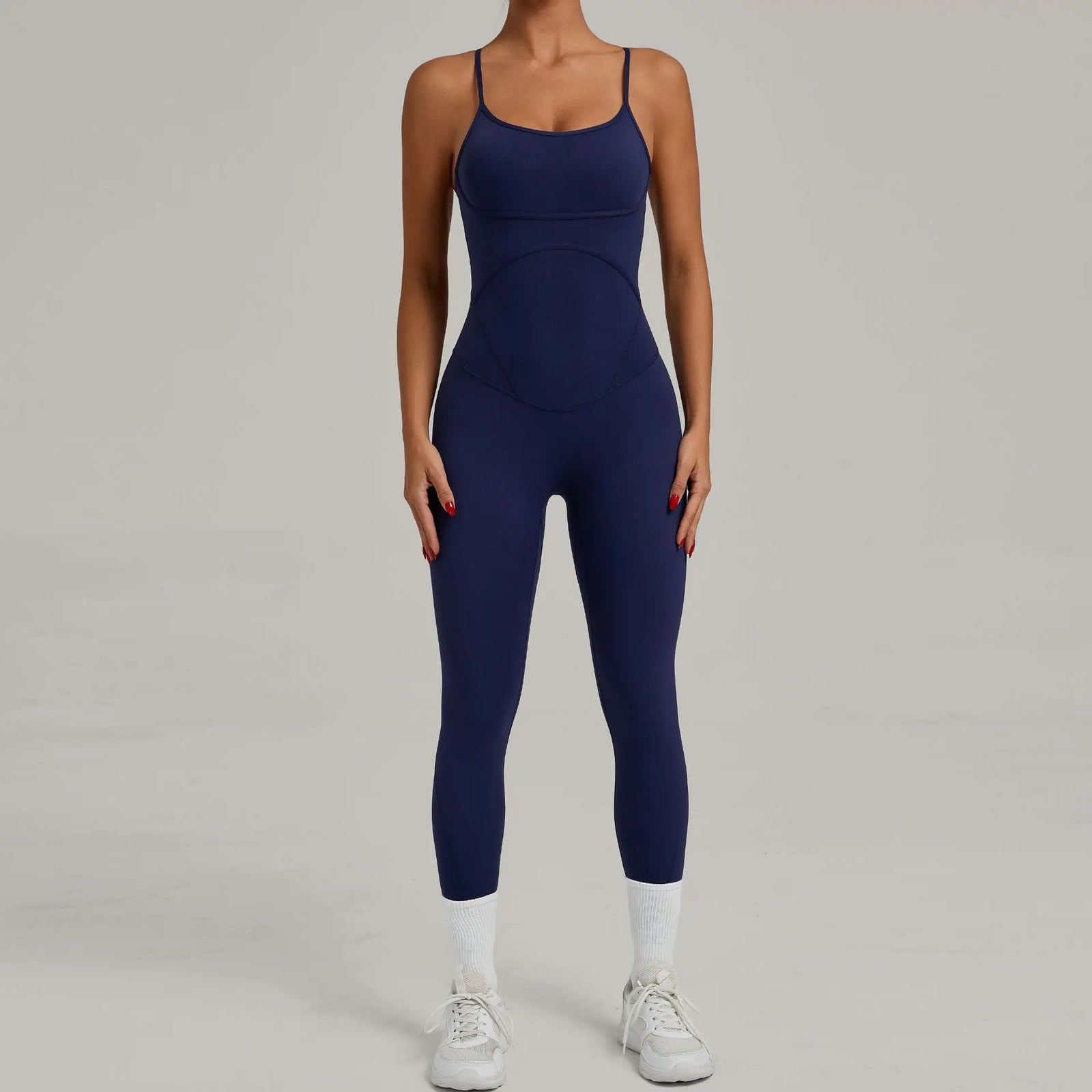 Women's Cross Back Workout Jumpsuit with Thin Straps and Fitted Long Legs