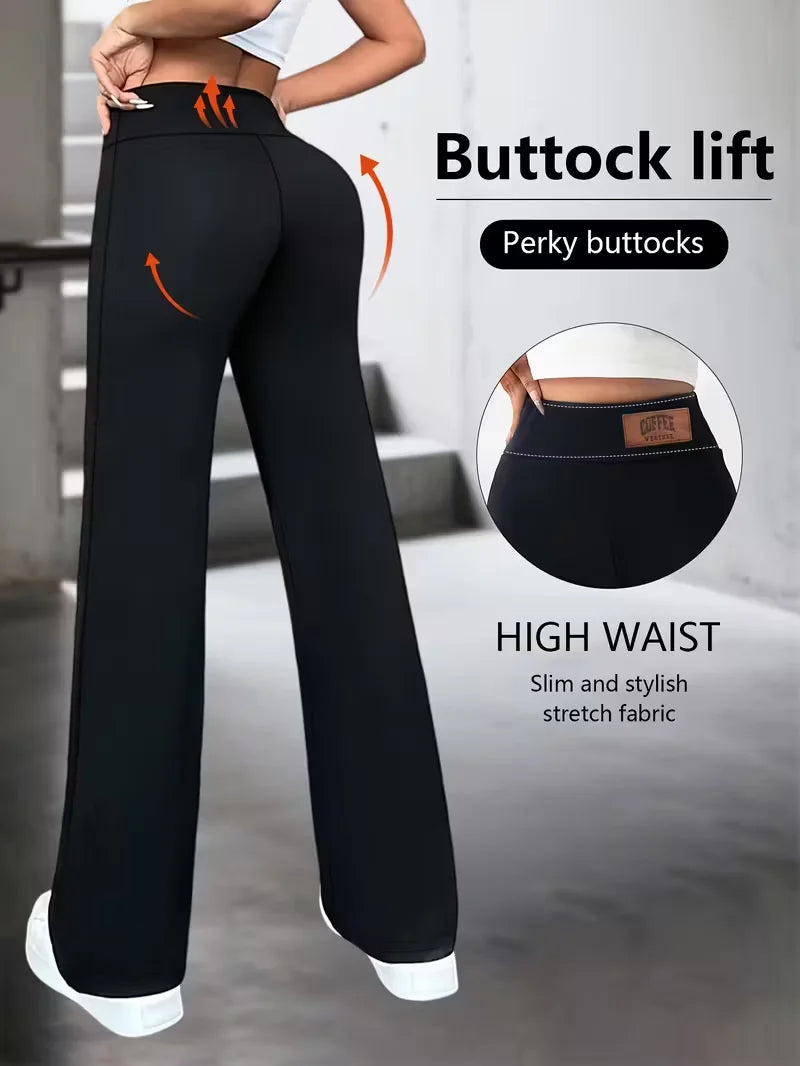 Women's Plain High Waist Flared Leg Casual Pants