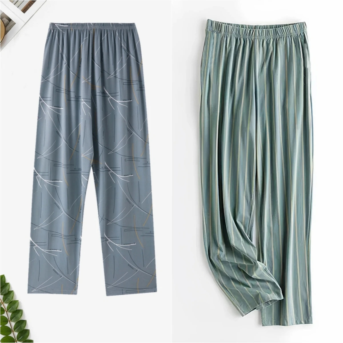 Men's Printed Elastic Waist Long Pajama Pants with Style Options