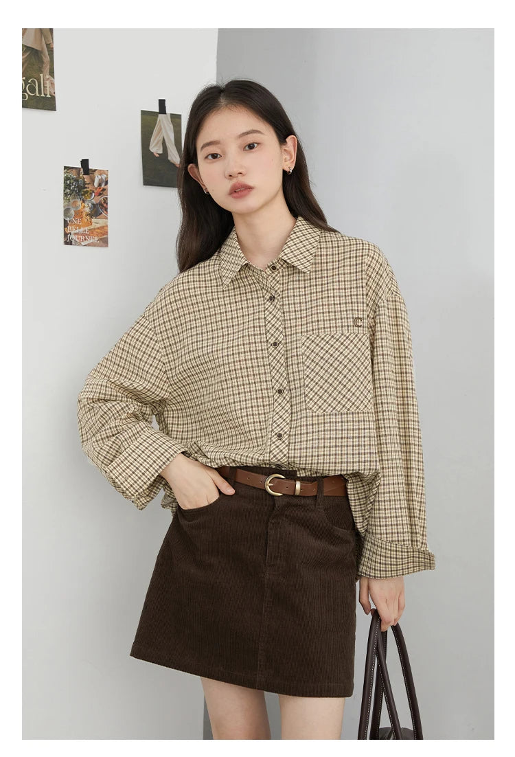 Women's Checked Long Sleeve Shirt with Plain Colour Options