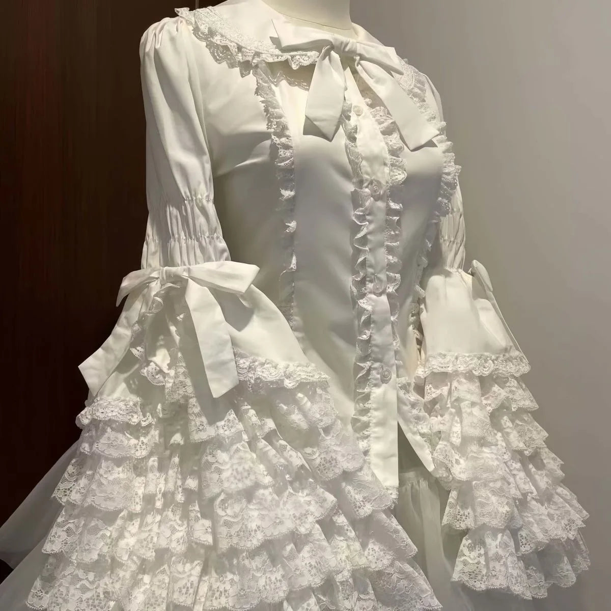 Women's Lace Detail Long Sleeve Button Front Blouse