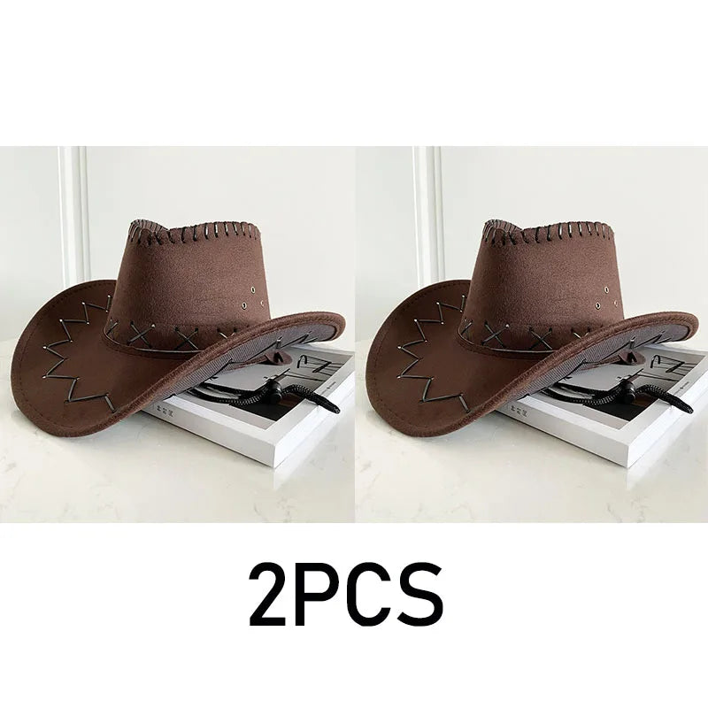 Wide Brim Cowboy Hat with Decorative Edge Stitching