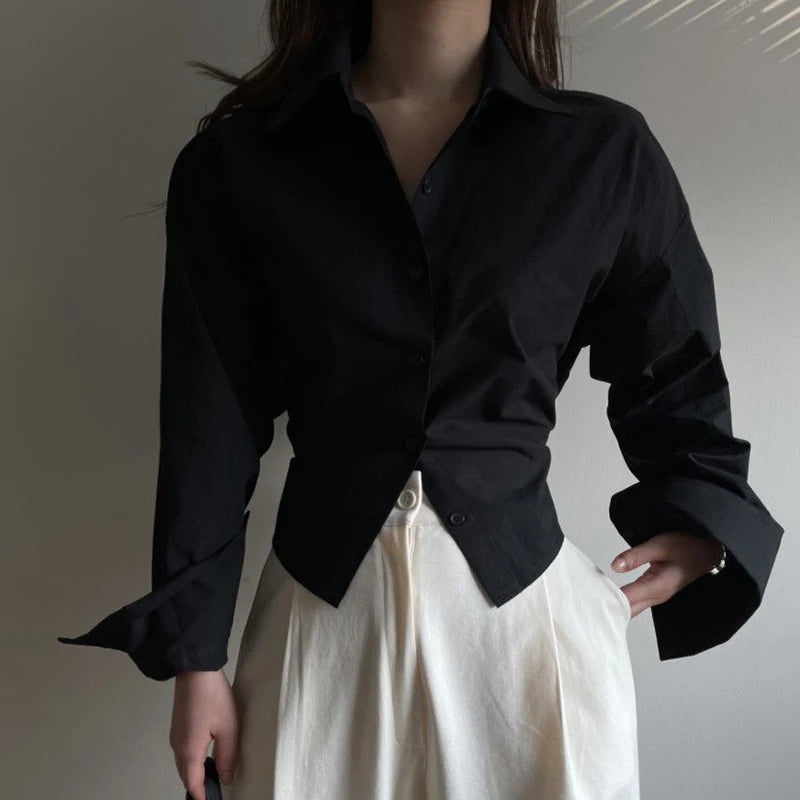 Women's Open Back Long Sleeve Tie Waist Shirt