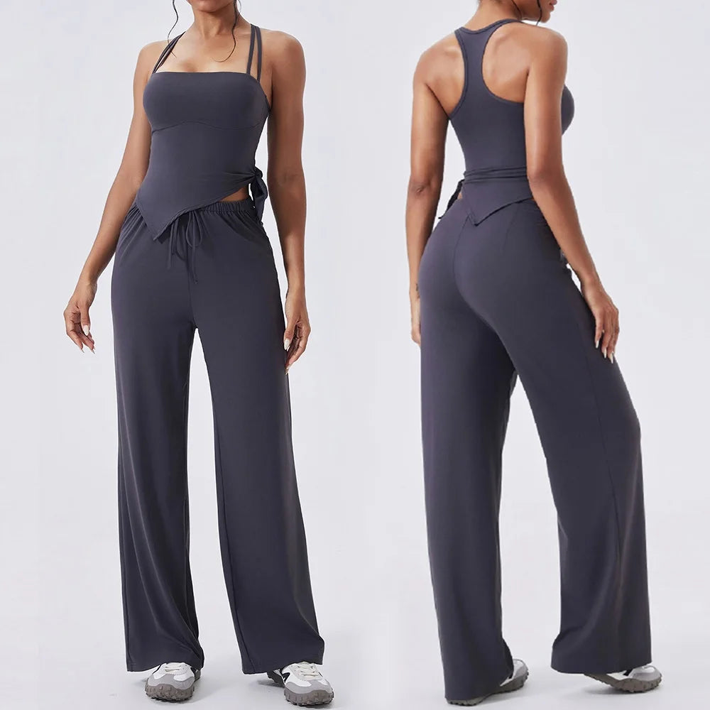 Women's Sleeveless Crop Top and Pants Workout Set