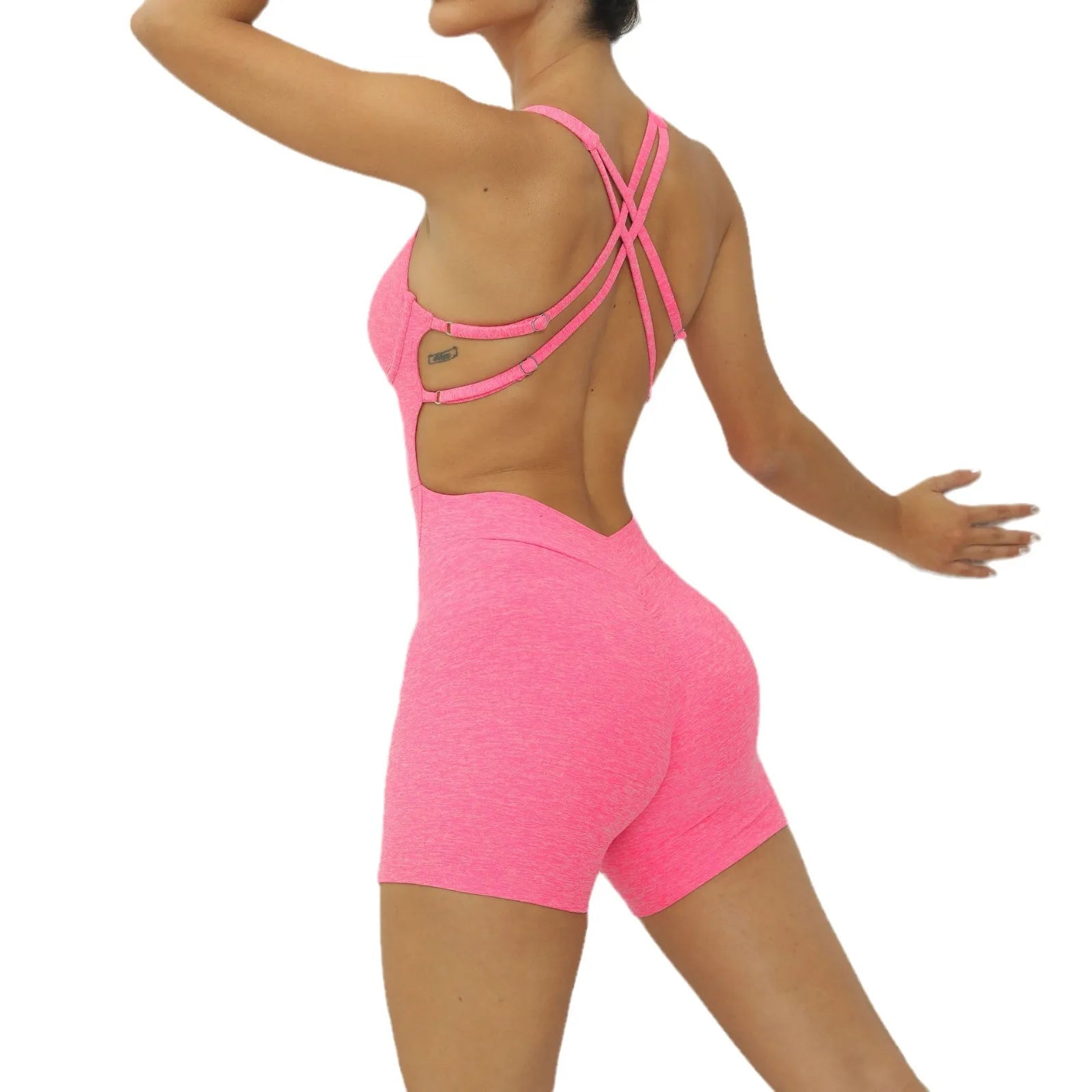 Women's Nylon Blend Workout Romper with Multiple Crossed Back Straps