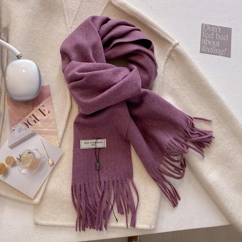 Solid Long Fringed Scarf for Draped Neck Styling