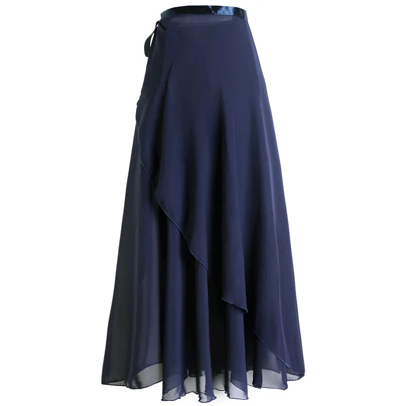 Women's Long Chiffon Ballet Wrap Skirt with Tie Waist Closure