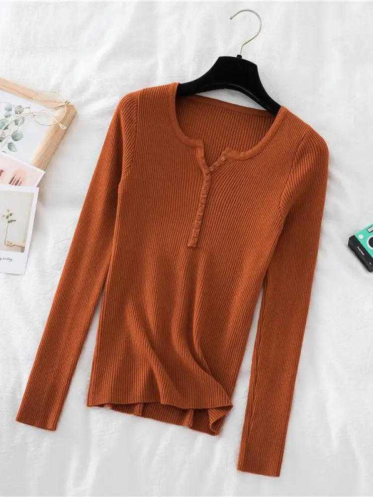 Women's V Neck Short Button Placket Sweater Casual Knit Layer