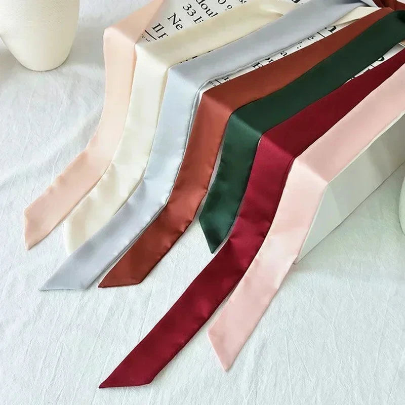 Solid Long Narrow Ribbon Scarf with Pointed Ends